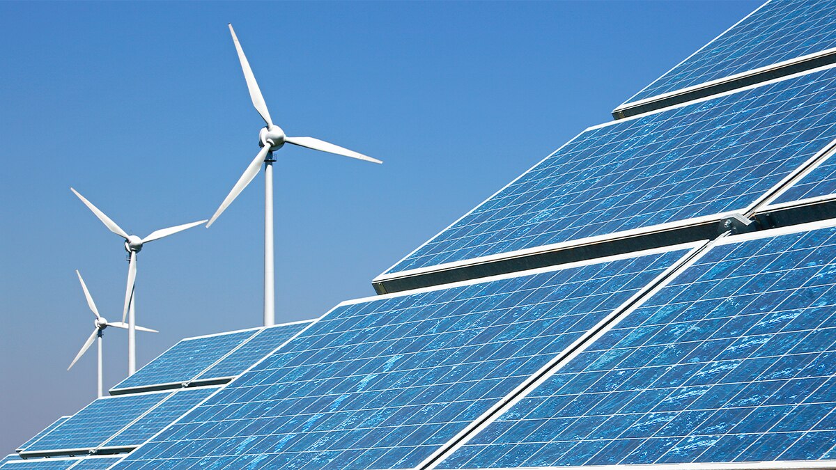 Wind farm and solar panels