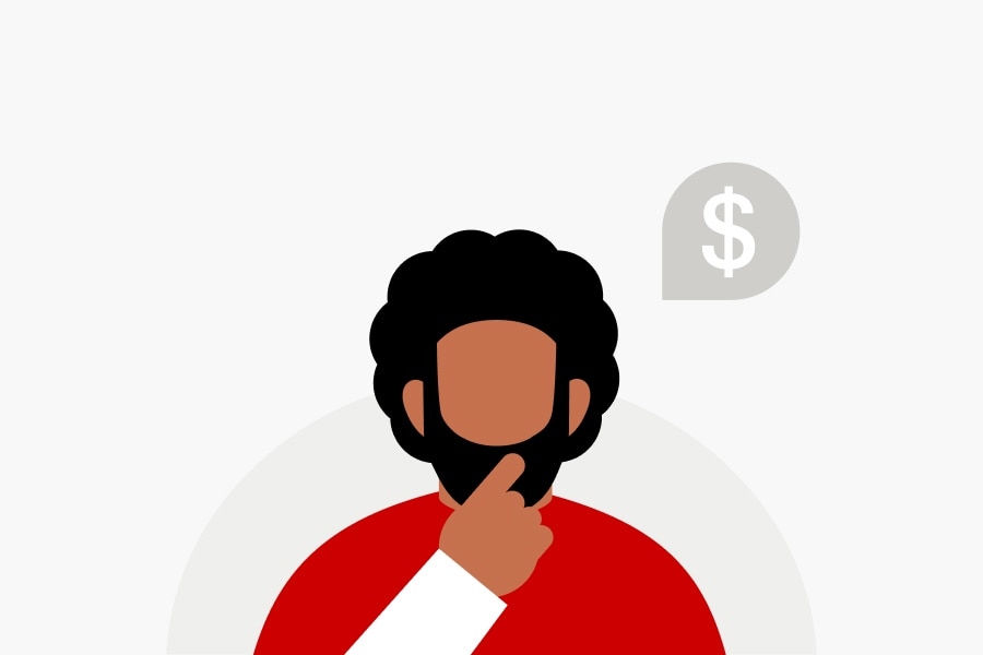 Person thinking of dollar sign icon