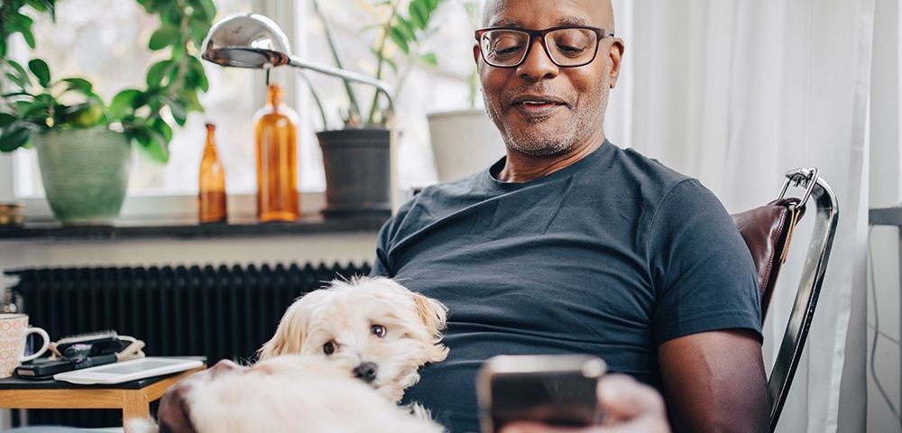Man looking at smart phone