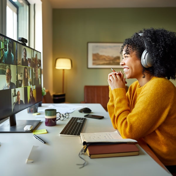 Woman on video call smiling