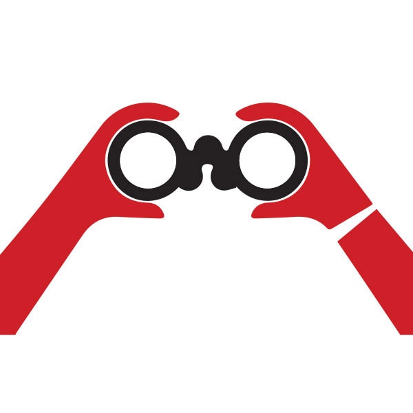 holding binoculars