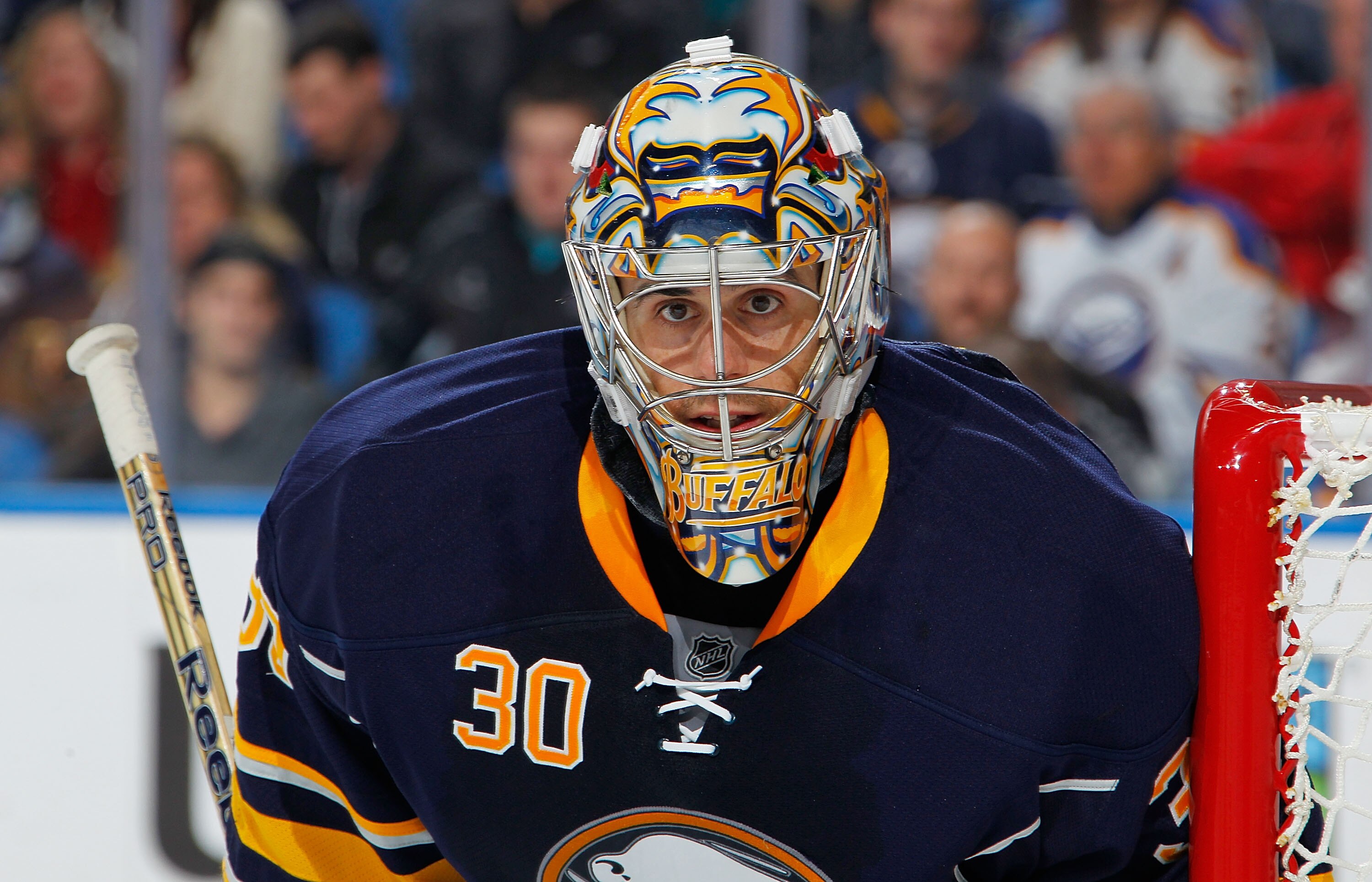 BUFFALO, NY - DECEMBER 23: Ryan Miller #30 of the Buffalo Sabres tends goal against the Phoenix Coyotes on December 23, 2013 at the First Niagara Center in Buffalo, New York. (Photo by Bill Wippert/NHLI via Getty Images)