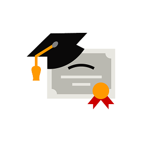 Illustration of diploma and graduation hat.
