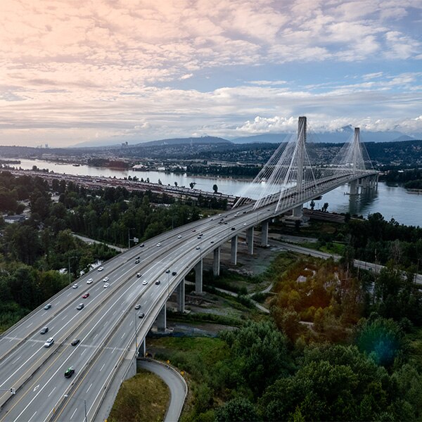 Suspension bridge over river